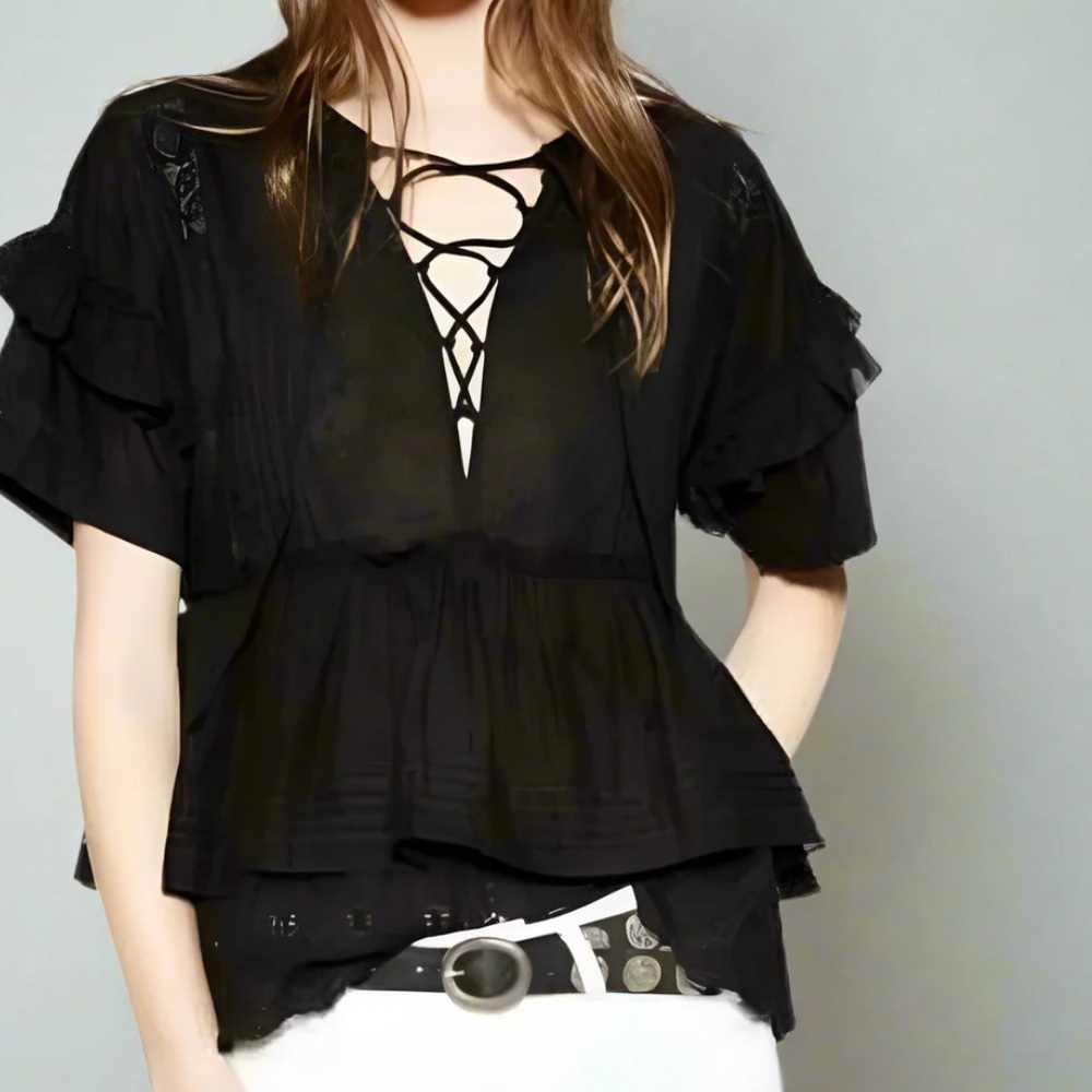The Kooples Embroidered Ruffle Blouse Size S